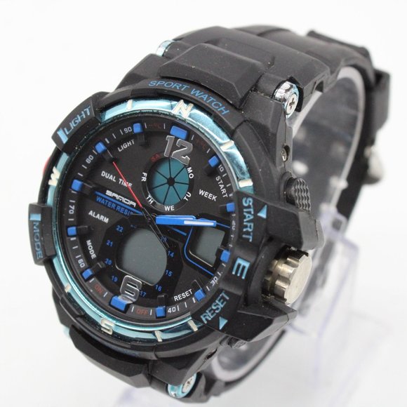 SAMOA Digital Watch Men Black & Blue Sports Outdoor Waterproof Black Rubber Band - Picture 4 of 8